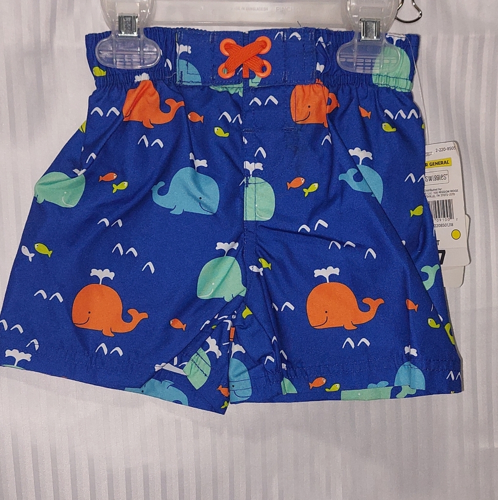 3/$5 NWT Boy's Blue Whale Print Swim Shorts